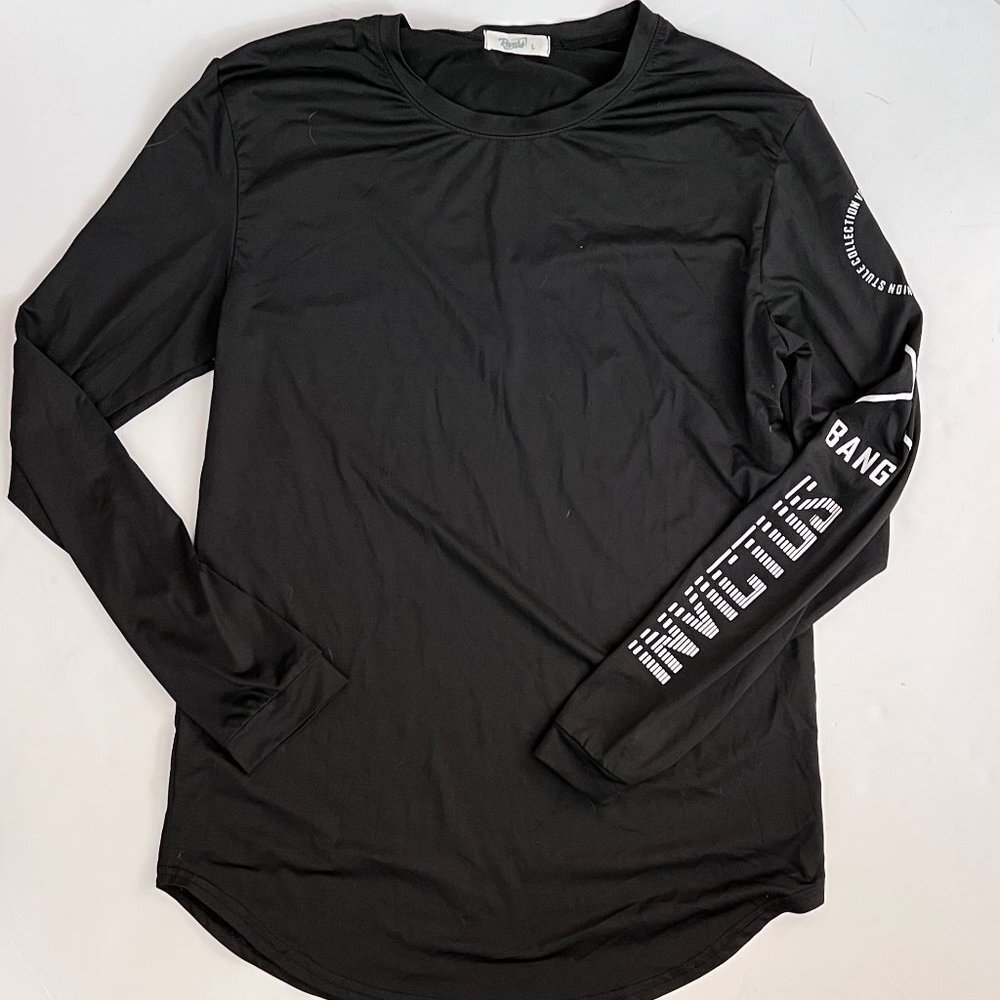 REVERB Black Long Sleeve Graphic Logo Performance Shirt T-Shirt Mens L